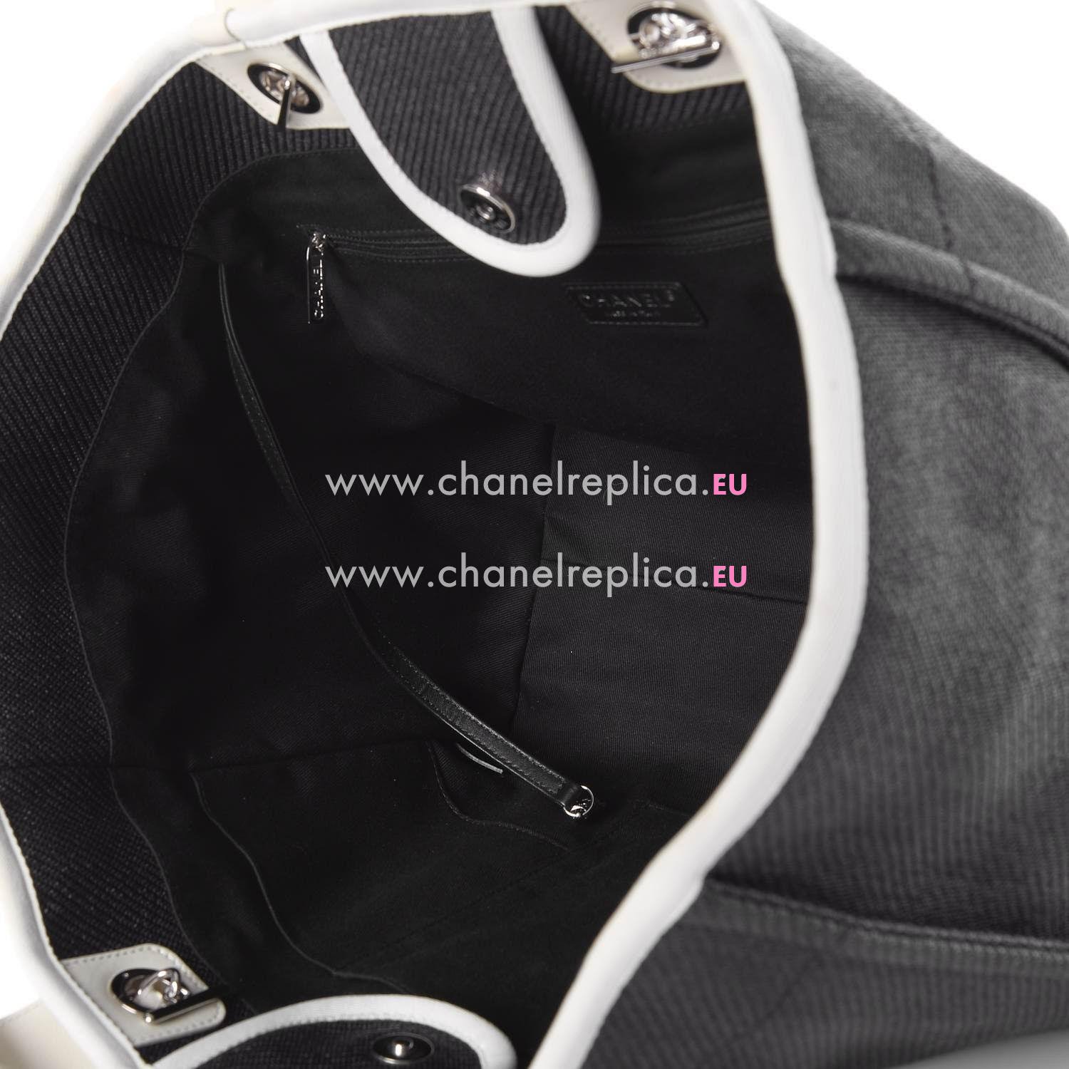 Chanel Woven Straw Raffia Large Deauville Grand Cabas Black White A66942BLWT