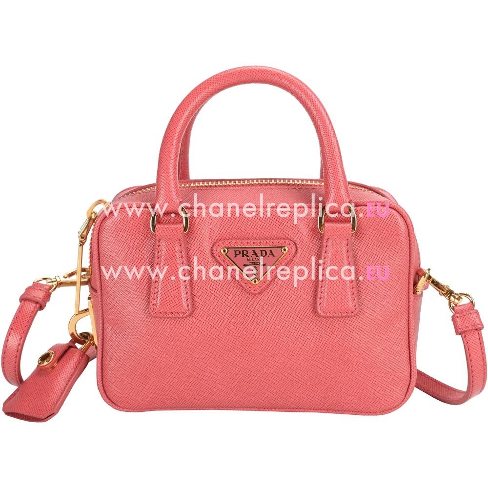 Prada Saffiano Lux Triangle Logo Mini Handbag Peach Pink PR53650