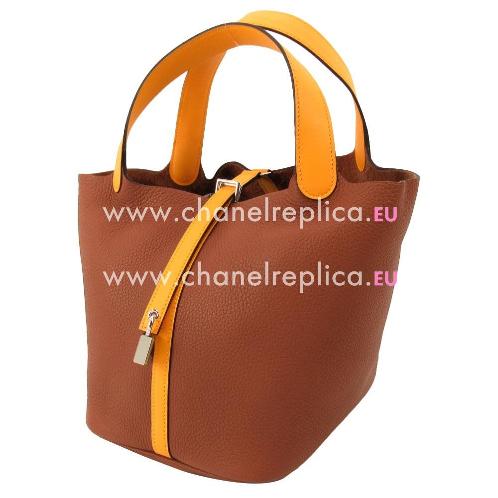 Hermes Picotin Lock Coffee Togo Leather Bag Palladium Hardware HEP93349E6