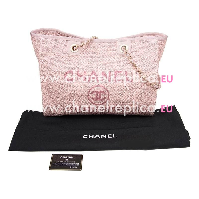 Chanel Tweed Canvas Deauville Shop Tote Bag Gold Chain Tweed Pink A67001CLTDPINKGP
