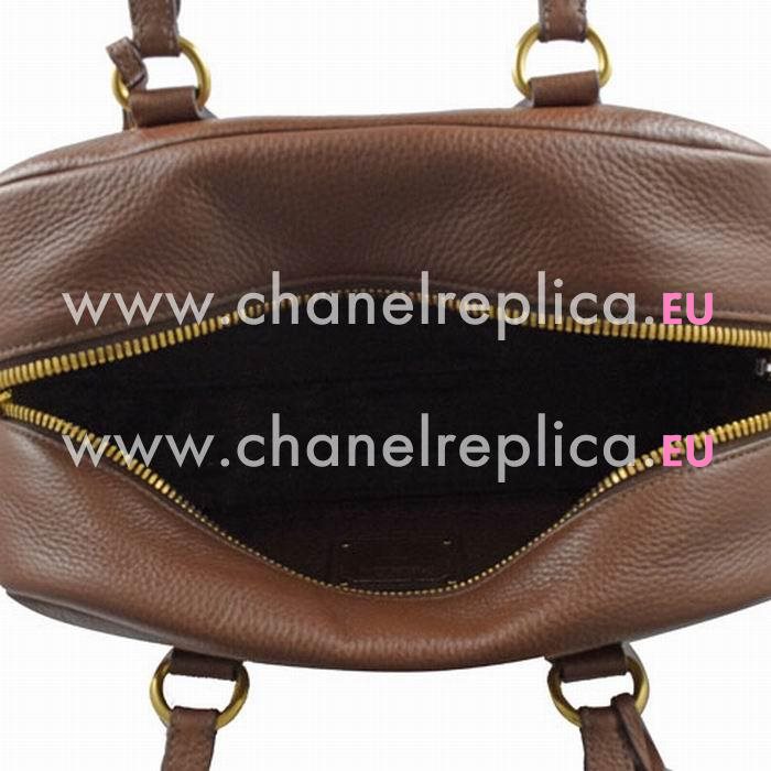 Prada Saffiano Calfskin Triangle Logo Boston Bag Light Coffee PB3091M