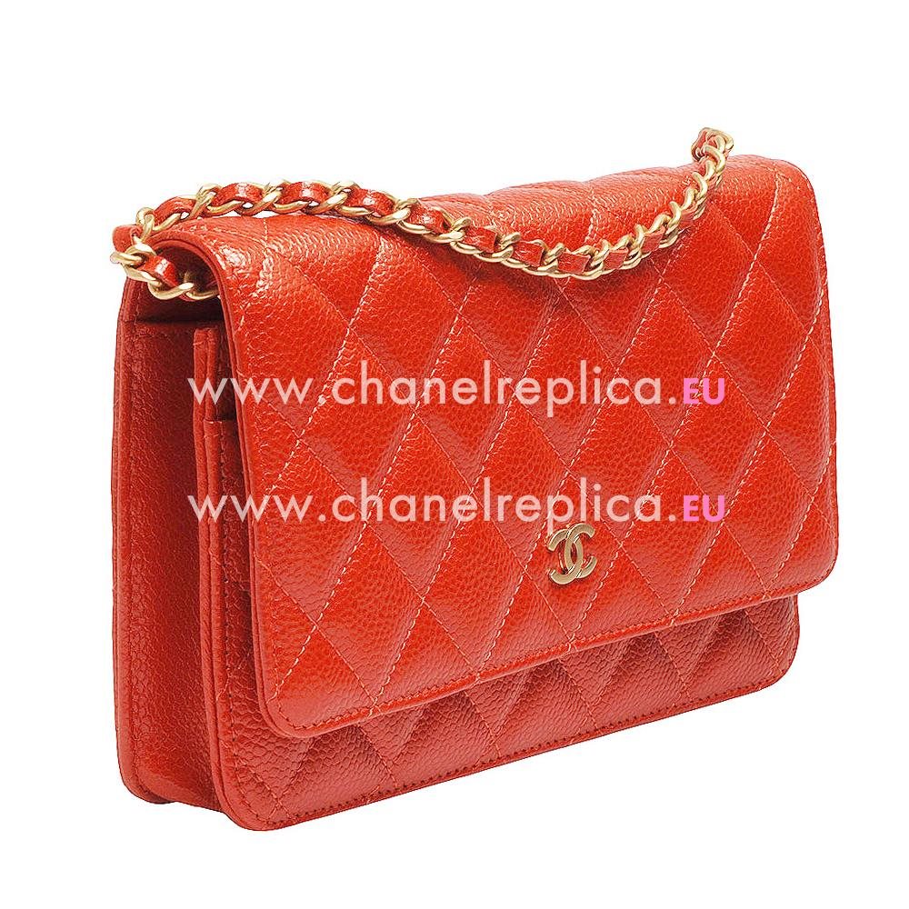 Chanel Caviar CC Logo Woc Bag Gold Chain Orange Red A33814SORD