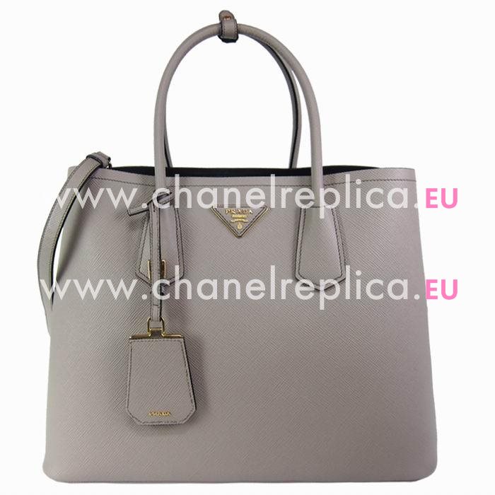 Prada Saffiano Cuir Large Double Tote Bag Gray B2756T-2A4A-F0TY5