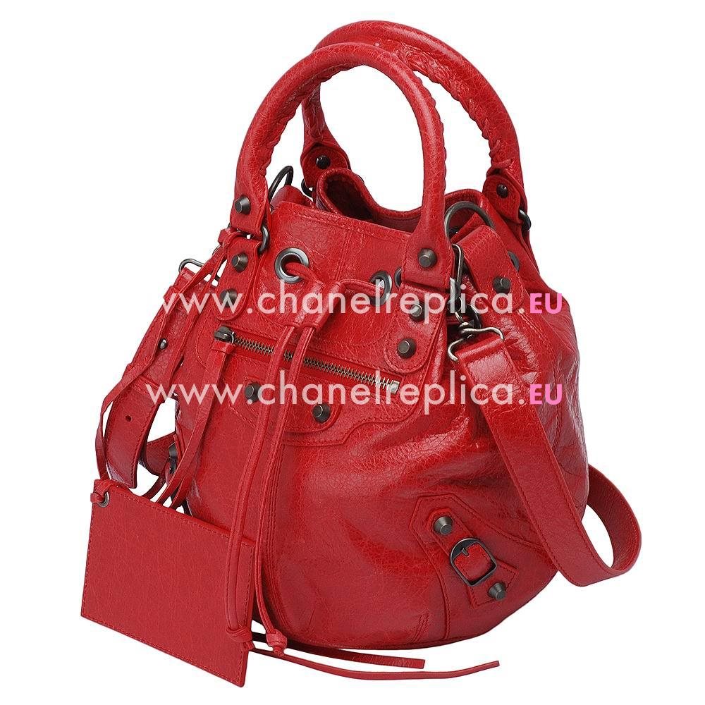 Balenciage Pompon Lambskin Aged Brass hardware Classic Mini Bag Poppy Red B2055068