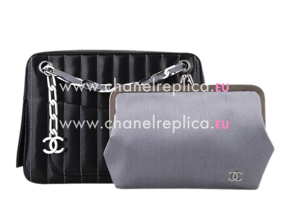 Chanel Classic Logo Lambskin Shoulder Bag In Black A57251