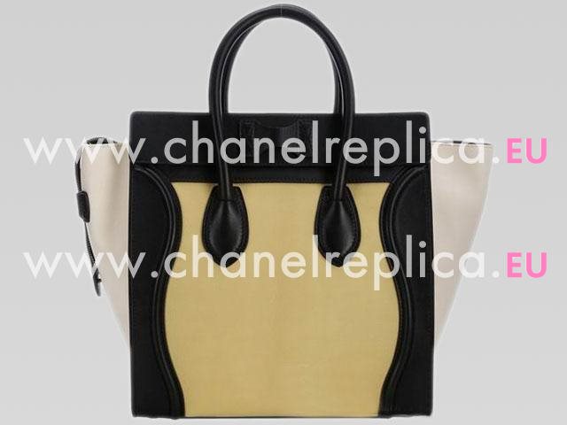 Celine Calfskin Nano Luggage Bag Black/Yellow/Beige CE44896