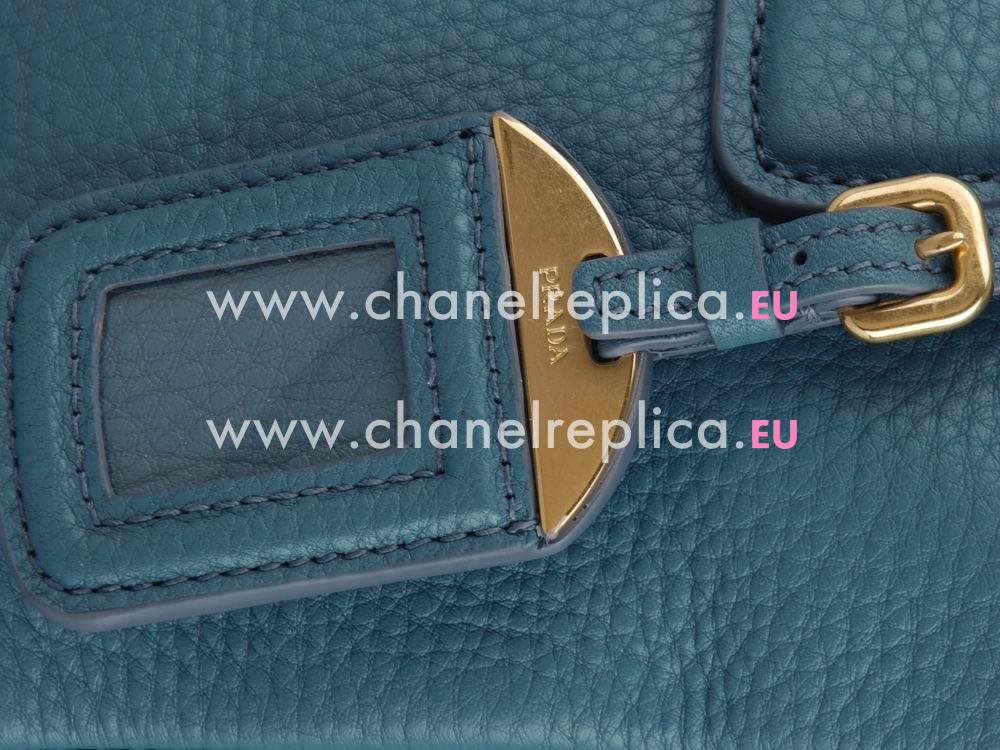 Prada Saffiano Calfskin Triangle Logo Boston Bag Turkey Blue BN59233