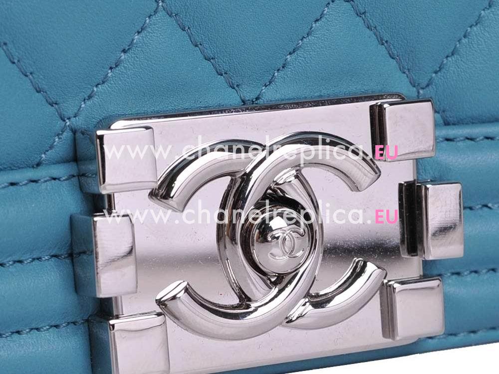 Chanel Lambskin Antique-Silver Chain Boy Mini Bag Bleu A67086