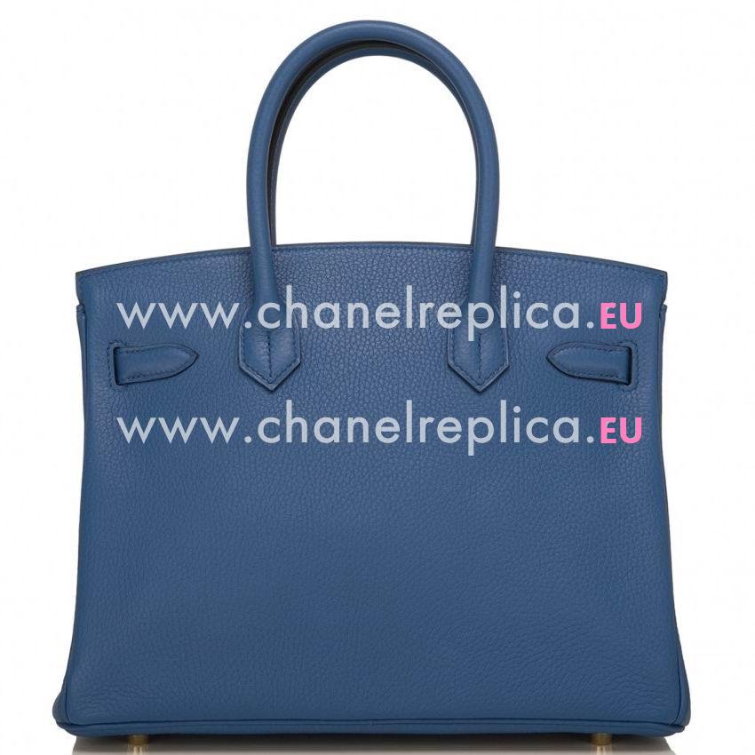 Birkin 30cm Bleu Agate Clemence Leather With GHD Hand Sewing H1030BAC