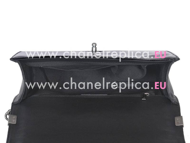 Chanel Boy Patent Leather 30cm Bag In Black(Antique-Silver) A49860