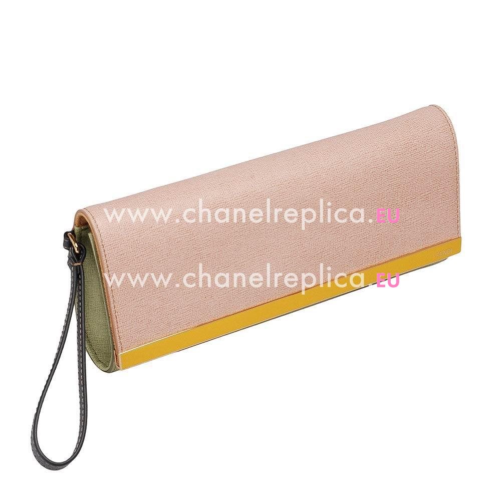 FENDI Classic Rush Pochette Cowhide Leather Handle Bag Pink/White/Green F5327250