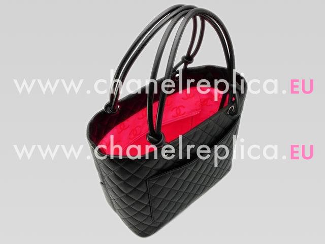 Chanel Cambon Lambskin Tote Bag Black with Black CC A25169-W
