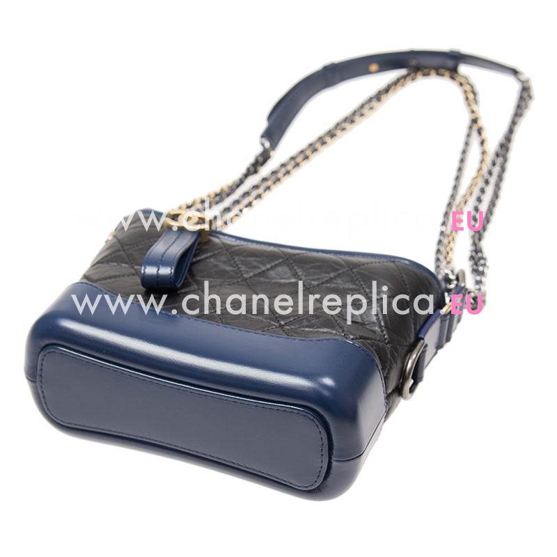 Chanel Calfskin Gabrielle Two-Tone Hobo Crossbody Bag Black/Marine Blue A91810BLKBLUGP