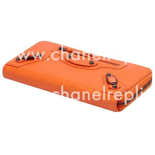 Balenciaga Continental Lambskin Aged Brass Hardware Wallets Orangee B2055124