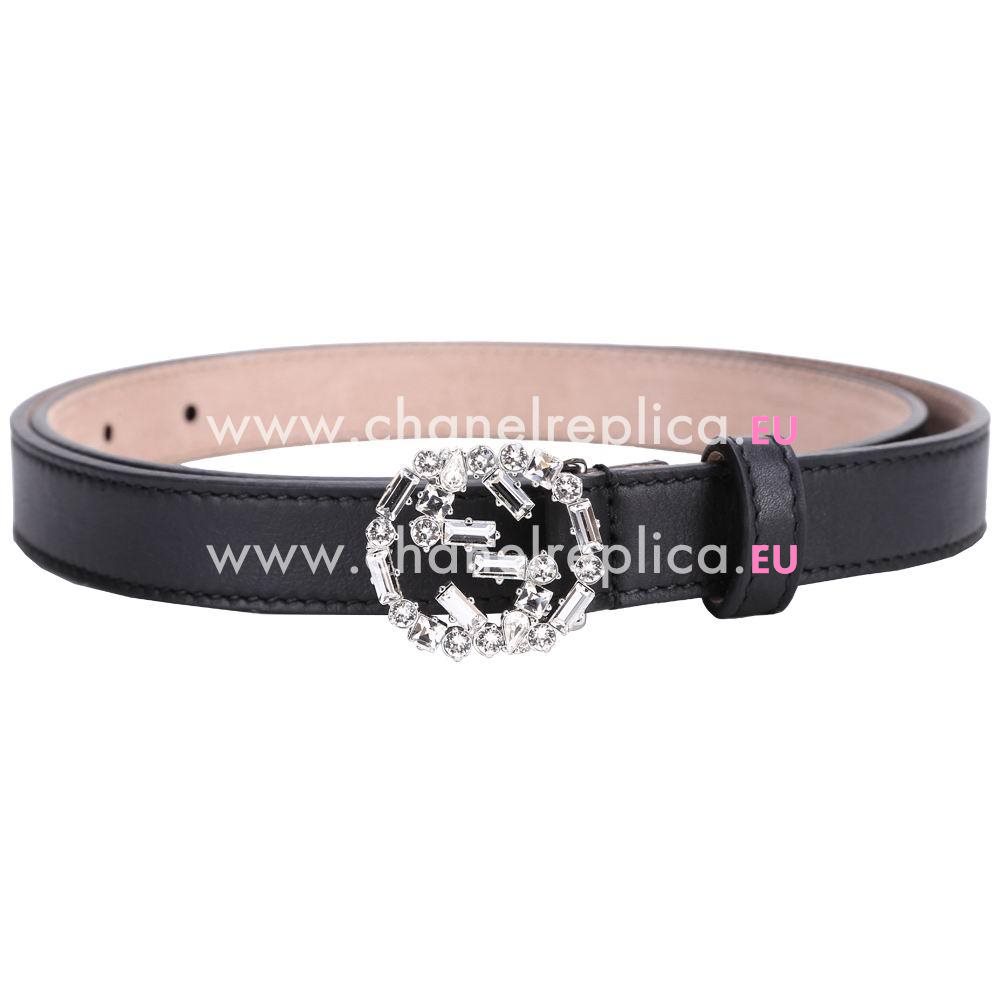 Gucci Cowhide Crystal GG Buckle Belt Black G5841493