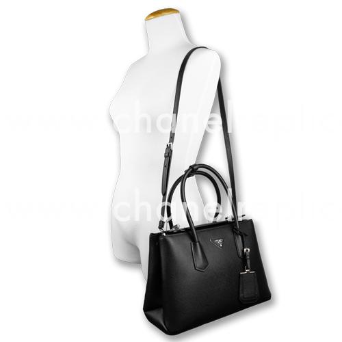 Prada Saffiano Cuir Small Double Tote Bag Black BN2823-2A4A-F0002