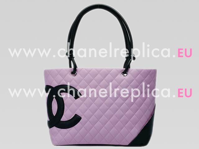 Chanel Cambon Lambskin Tote Bag Pink With Black CC A25169-P