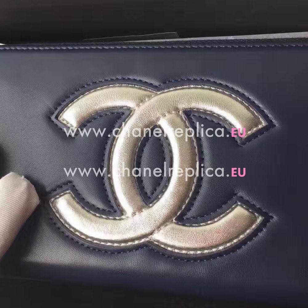 Chanel CC logo Calfskin Long Wallet Dark Blue C6120615