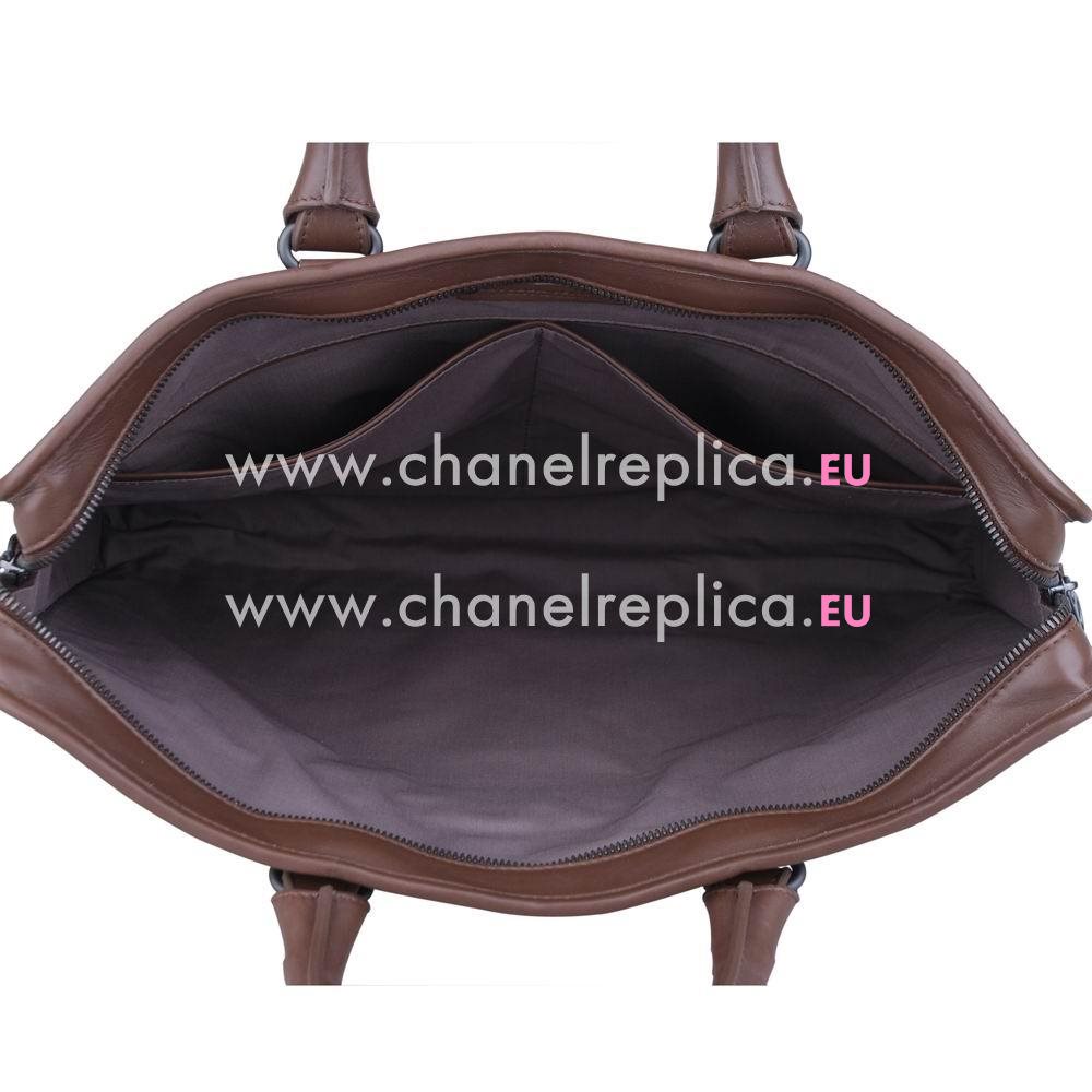 Bottega Veneta Classic Calfskin Leather Woven Briefcase Light Coffee B5411066
