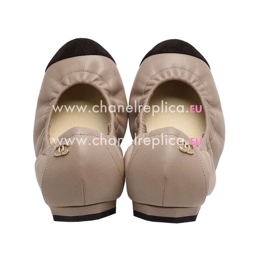 Chanel CC Logo Lambskin/Chamois Leather Doll Shoes (ApricotXblack) AG771714