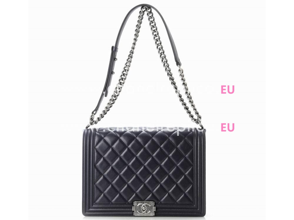 Chanel Boy Lambskin Large Size Bag Dark Blue(Antique-Silver) A51765