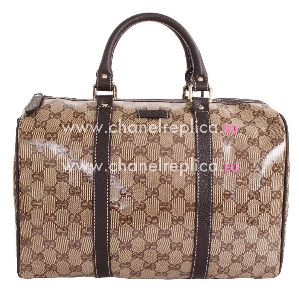 Gucci Crystal Classic PVC Boston Bag In Khaki Coffee G6122209