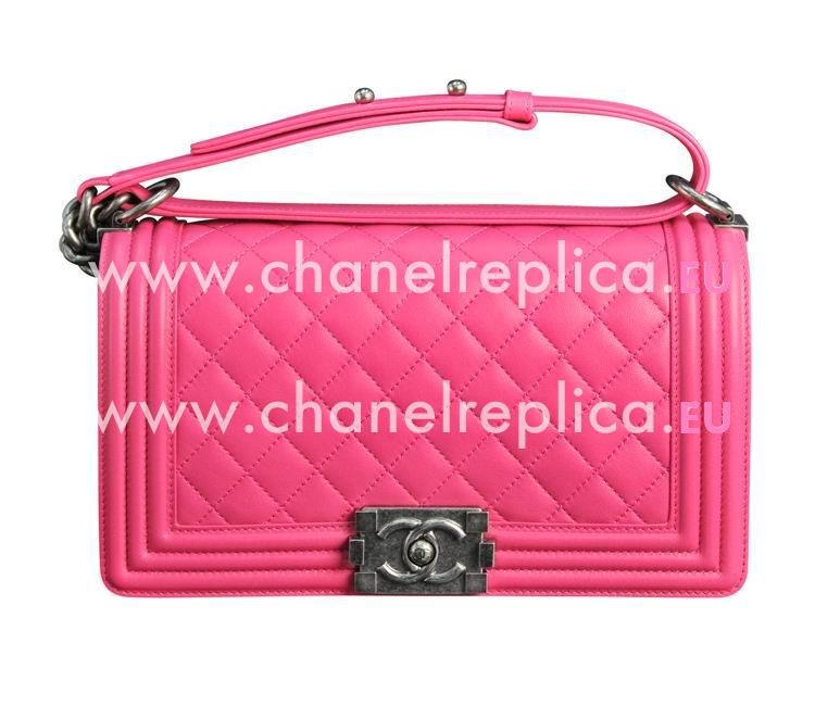 Chanel Rose Red Lambskin Silver Chain 25cm Boy Bag A67086RRD