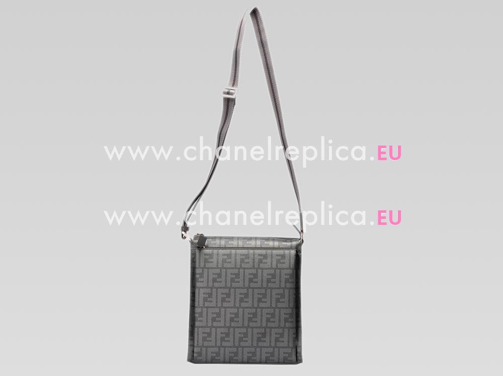 FENDI Classic FF Logo PVC Reporter Bag In Gray FE483728