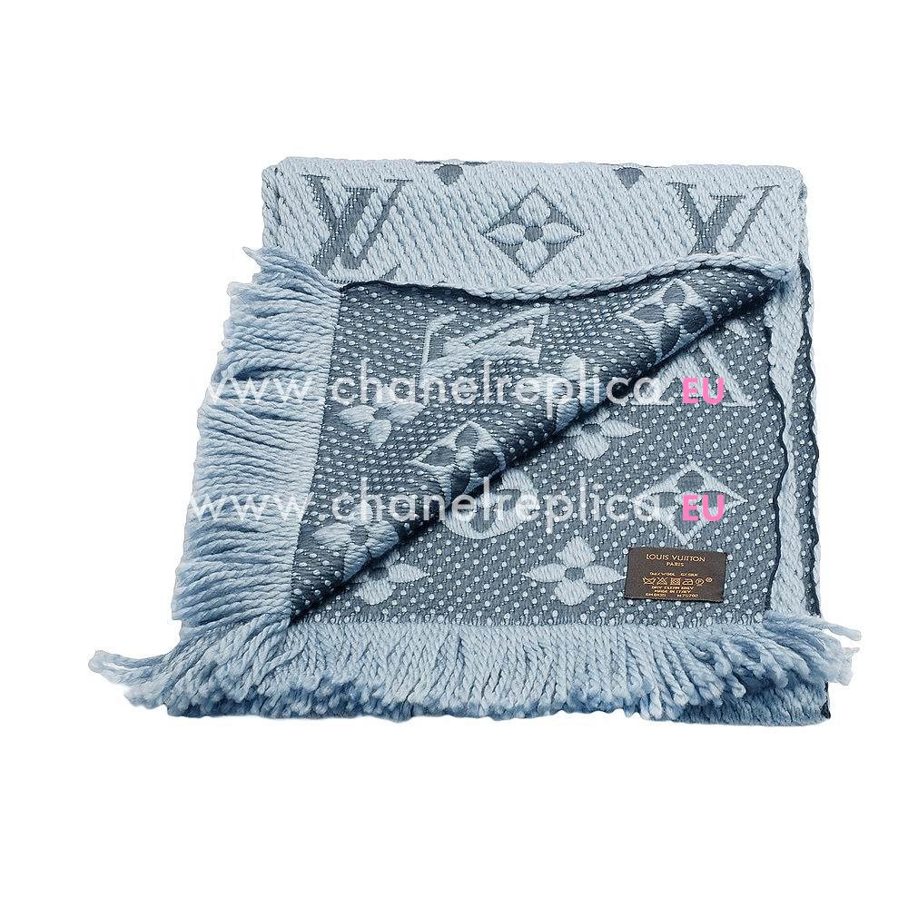 Louis Vuitton Logomania Shine Silk Wool Scarf Light Blue M75702