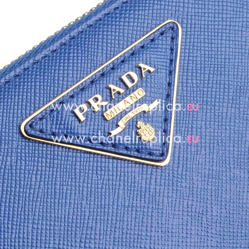 Prada Saffiano Triang Triangle Logo Cowhide Zipper Wallet In Blue PR61017027