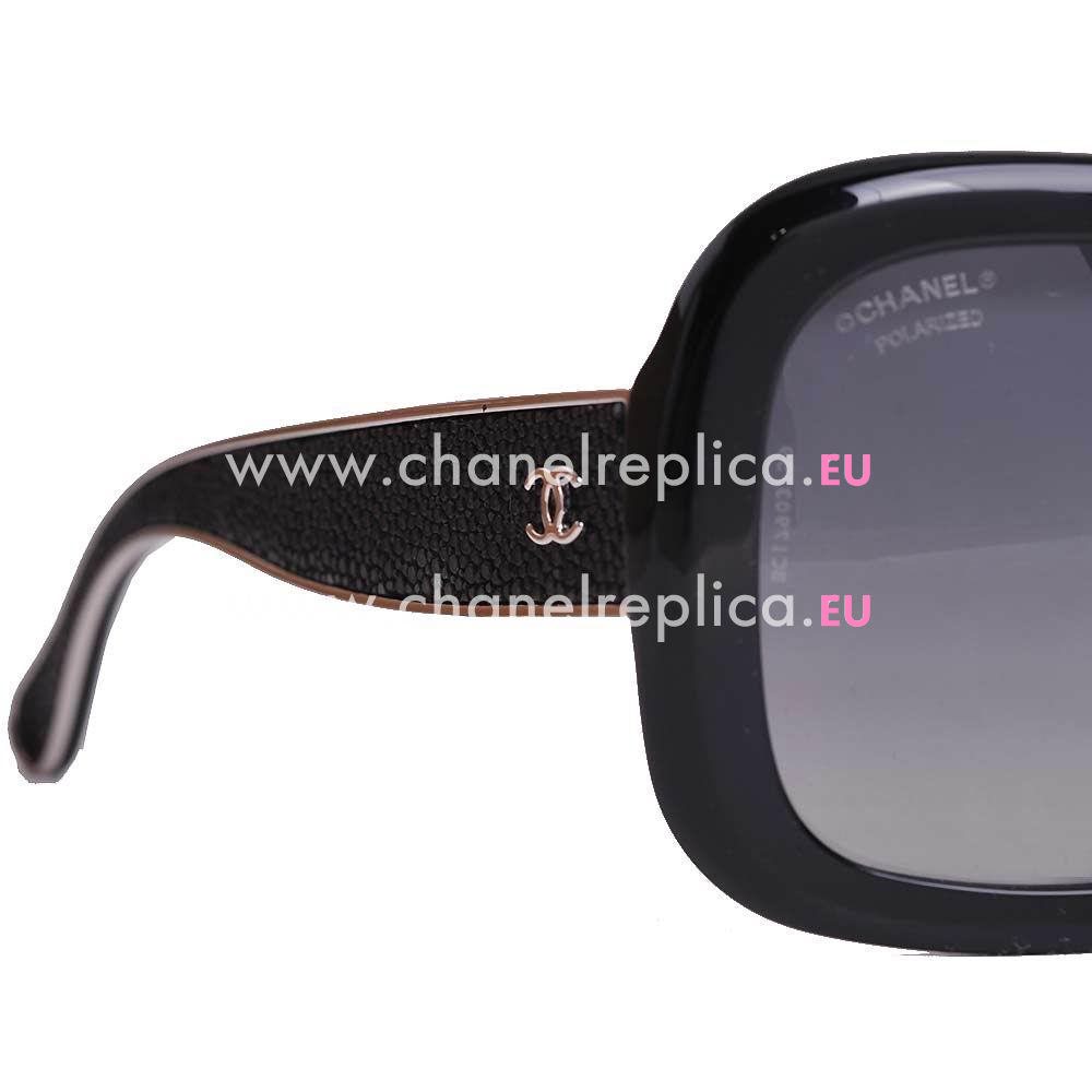 Chanel CC LOGO Genuine stingray skin Metal Edged sunglasses (black silver) 5272Q