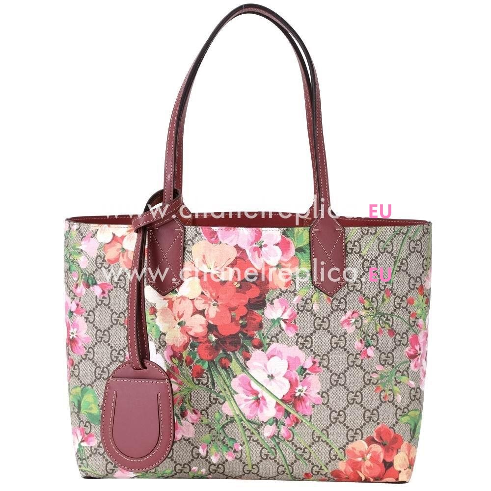 Gucci Blooms GG Supreme Calfskin Flower Handle Bag In Dark Pink G595269