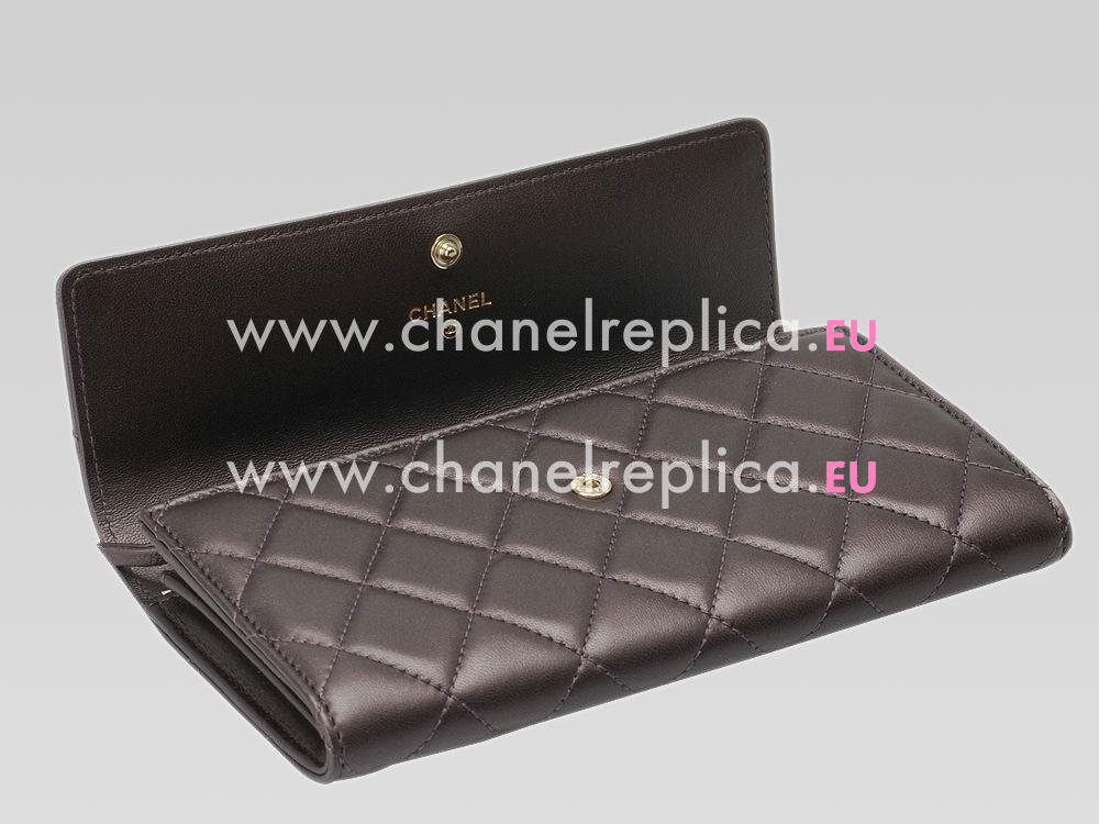 Chanel Lambskin Silver CC Long Wallet Coffee A51812