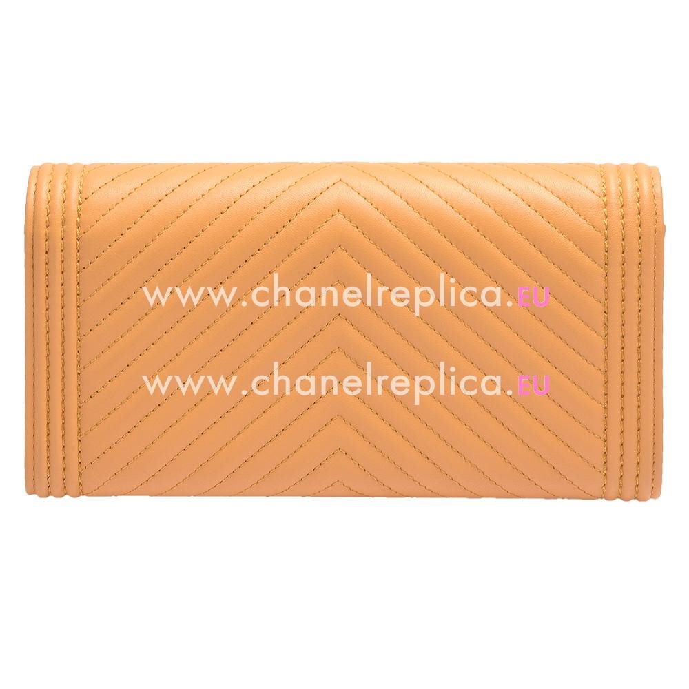 Chanel Lambskin Chevron Silver Lock 3Layers Boy Long Wallet Yellow C688011
