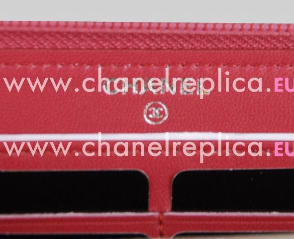 Chanel Boy Lambskin Antique-Silver Zipper Wallet Peach-Red A40037