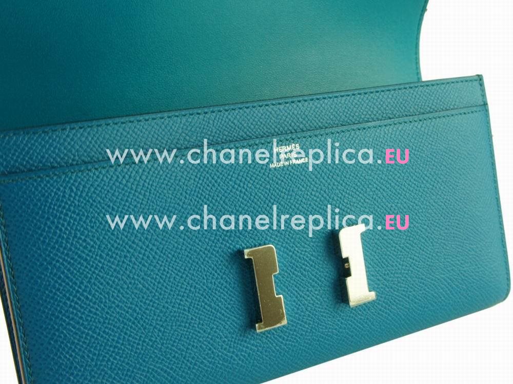 Hermes Kelly Epsom Leather Long Wallet Gold Hardware Turkey Blue H37169