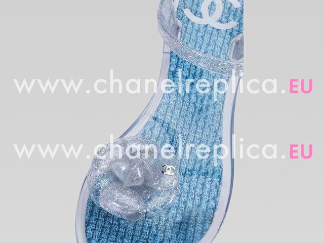 2013 Chanel Double C Camellia Strappy Sandals In Blue A44027