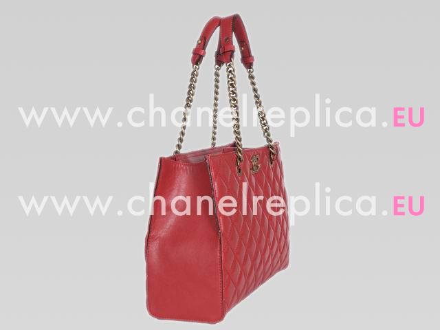 CHANEL Calfskin Grand Shopper Tote Bag In Red(Gold) A50999