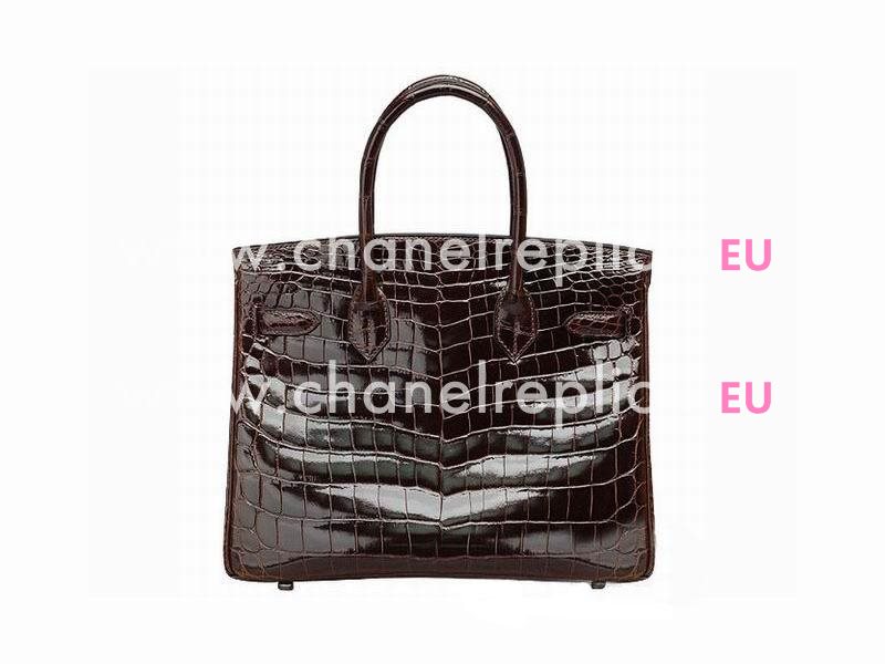 Hermes Birkin 30 Porosus Crocodile Deep Coffee Palladium Hand Sewing H1042DC