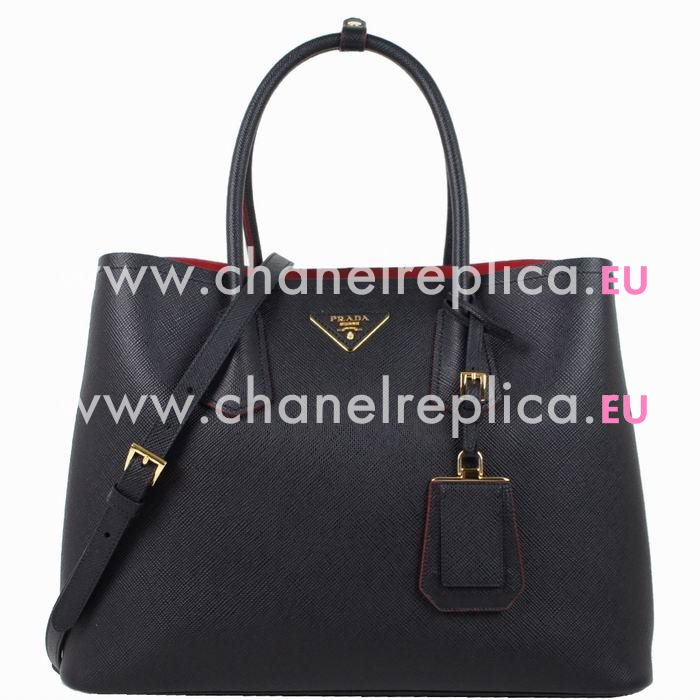 Prada Saffiano Cuir Large Double Tote Bag Black B2756T-2A4A-F0002