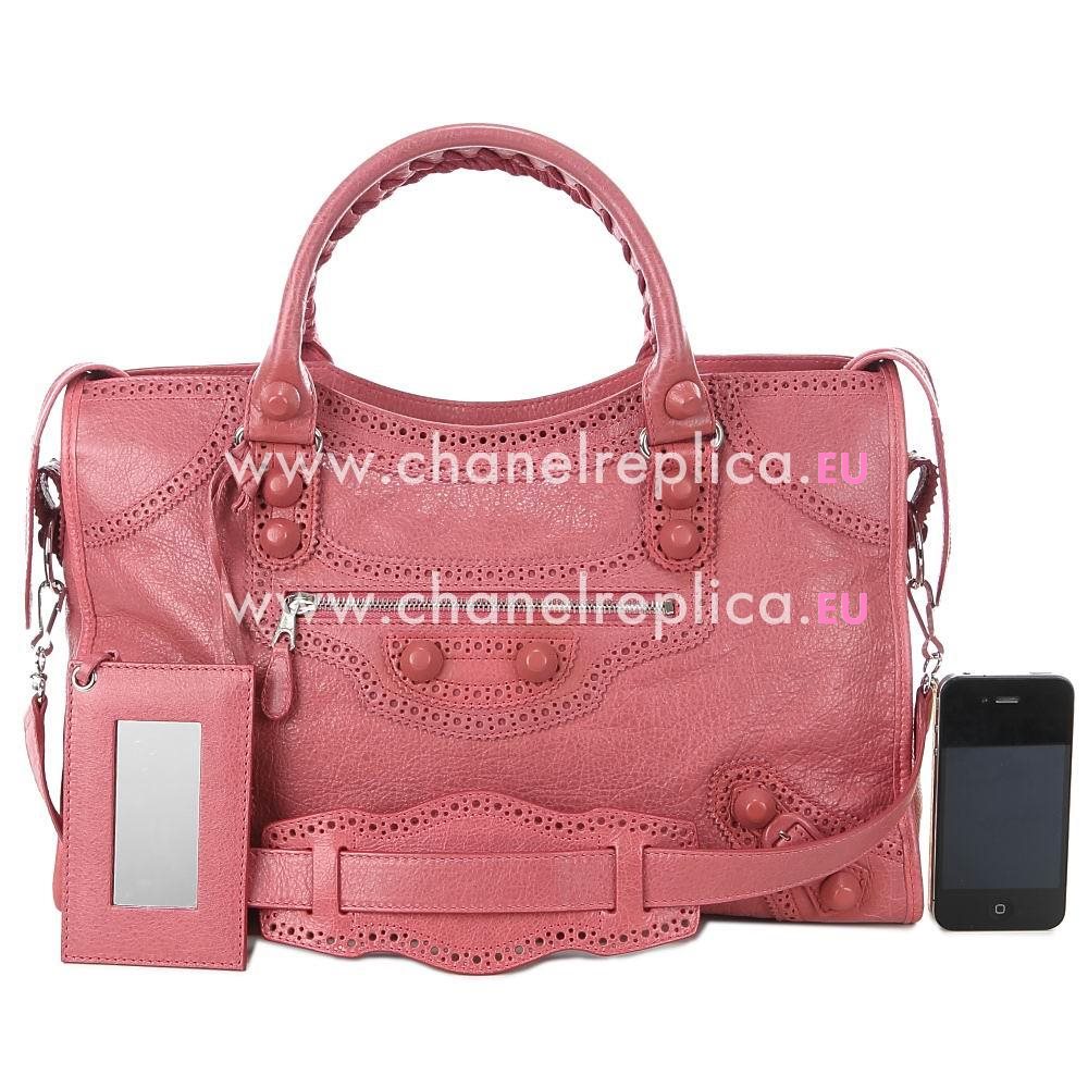 Balenciage City Lambskin Silvery hardware Classic Bag Rose red B57232871