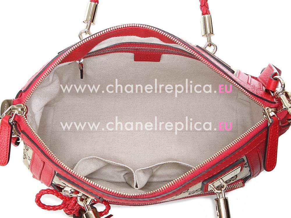 Gucci Bella GG Logo Fabric Weave Handle Bag Red Side GU455453