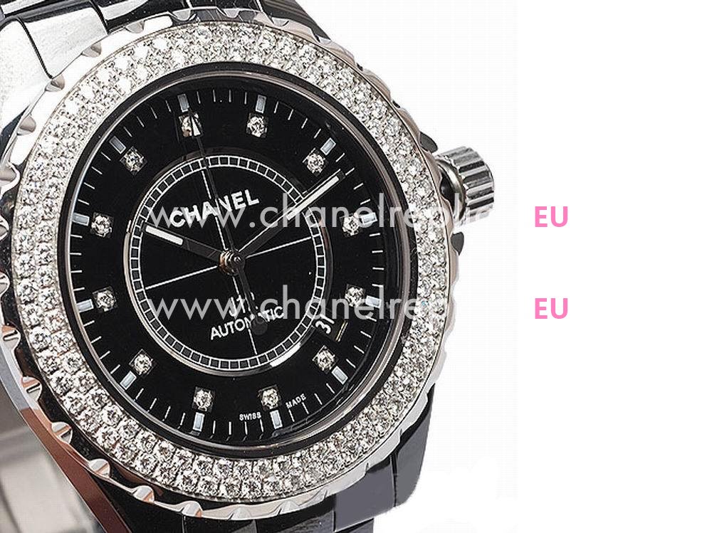 Chanel J12 Black Diamond Dial and Bezel Mens Watch H2014
