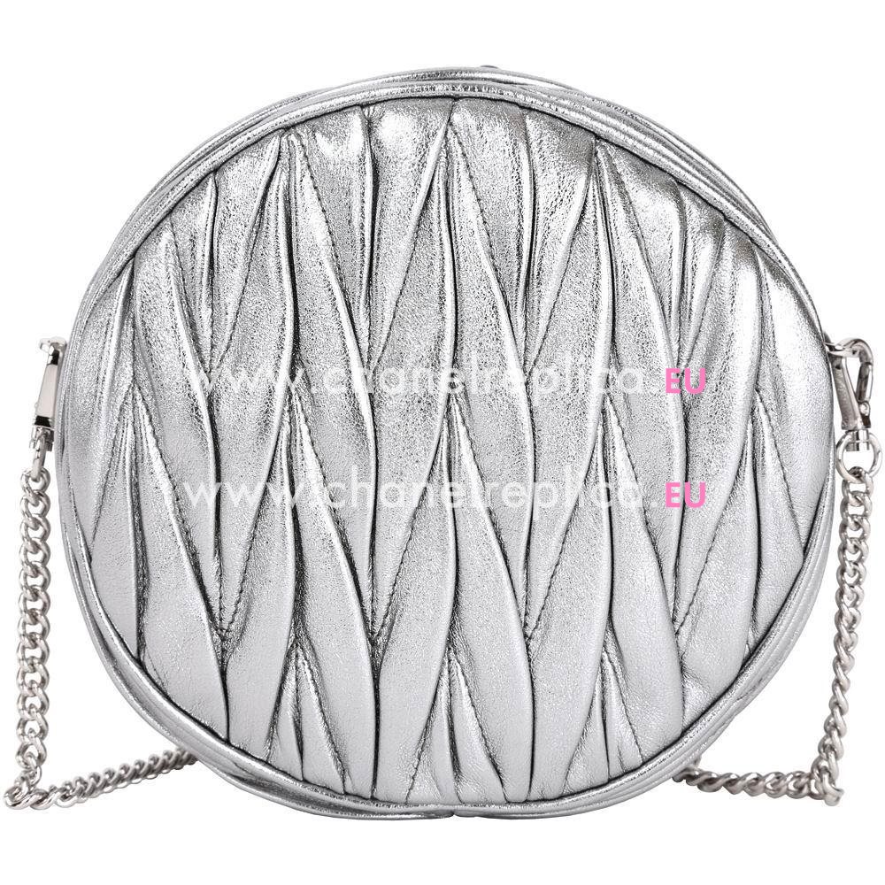 Miu Miu Matelasse Nappa Mini Dinner Shoulder Roundness Bag In Silvery M7021309