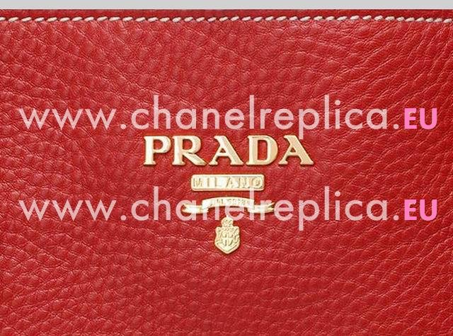 Prada Vitello Daino Relievo Logo Caviar Calfskin Should/handbag Red P393619