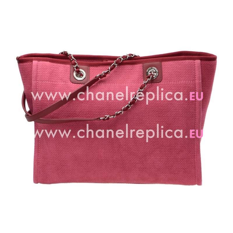 Chanel Bright Red Denim Canvas Toile Bag Silver Chain A67001