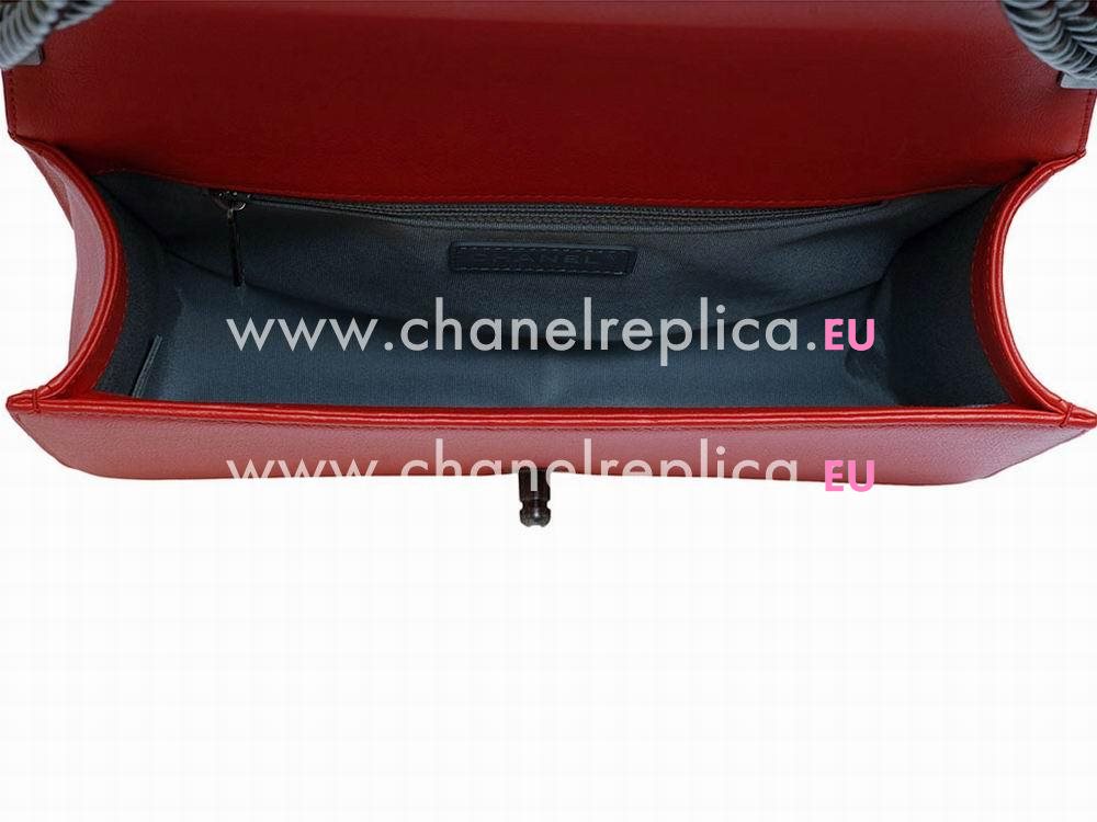 Chanel Calfskin Anti-silver Chain 28cm Boy Bag Bright Red A57589