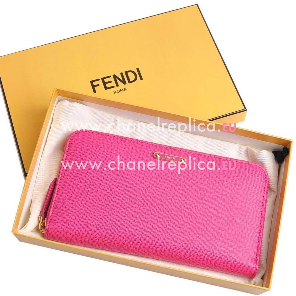 FENDI Rivet Letter Logo Calfskin Zipper Wallets Peach Red F7041308