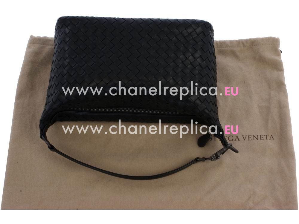 Bottega Veneta Brunito Intrecciato Grosgrain Shoulder Bag Black BV239985