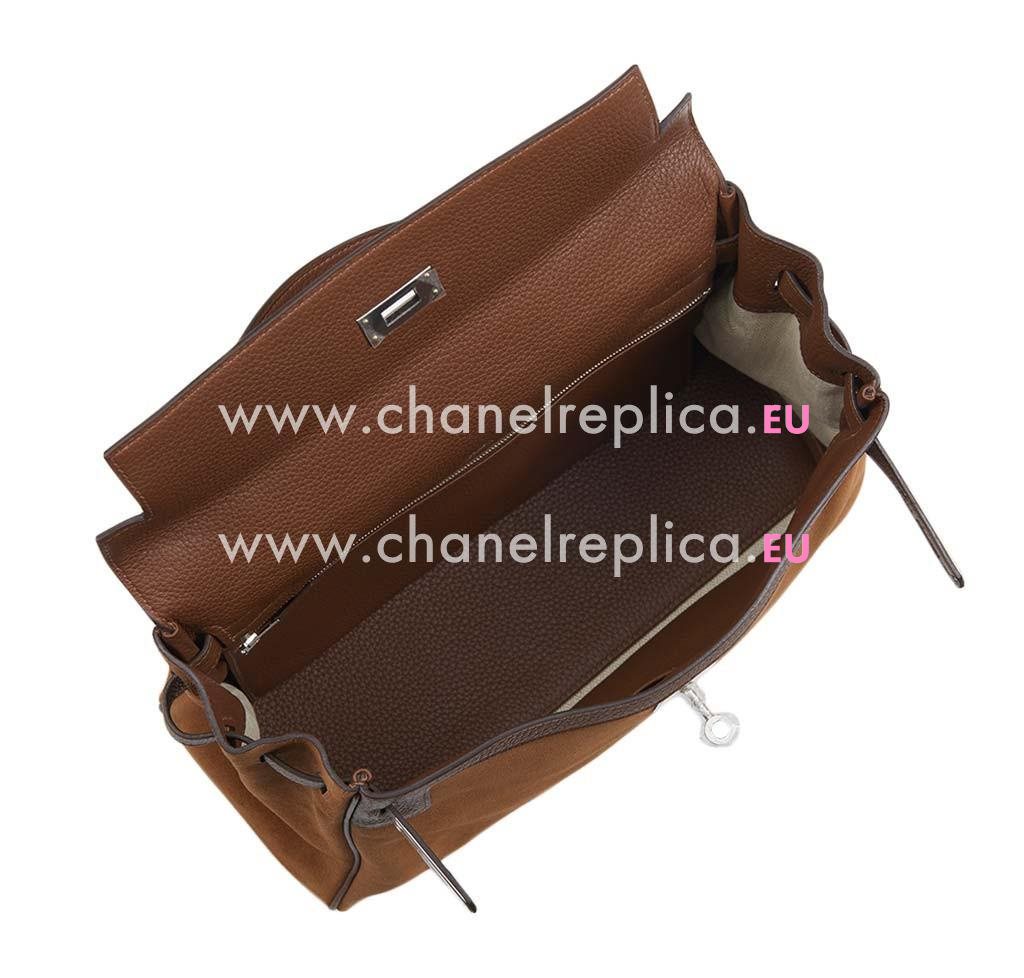 Hermes Kelly 32 Fauve Grizzly Suede Togo Leather Palladium Hardware Handbag HK1032TTT